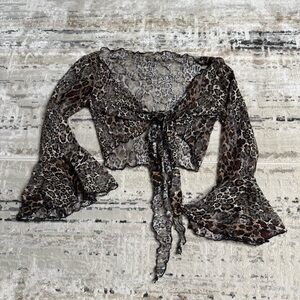 Leopard Print Sheer Bell Sleeve Top